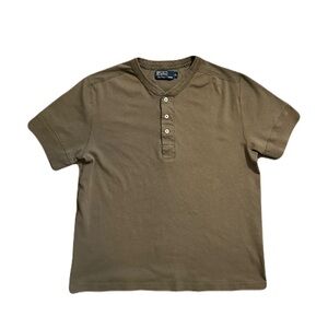 Vintage POLO Ralph Lauren Military Army Green Henley Shirt XL Ribbing